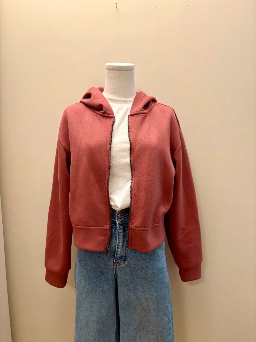 Cropped Zip-front Hoodie in Rose